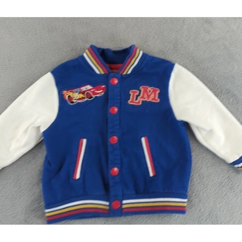 Disney Pixar Cars Varsity Jacket Boys 12-18M Blue White Lightning McQueen Coat